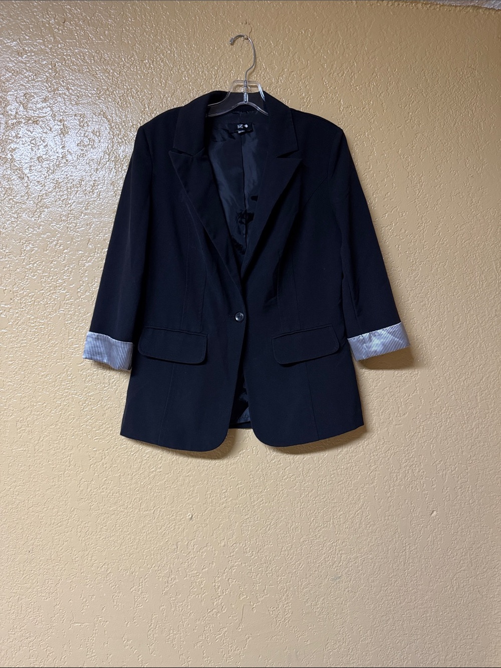Iz Byer Black Blazer with Pinstripe Cuffs